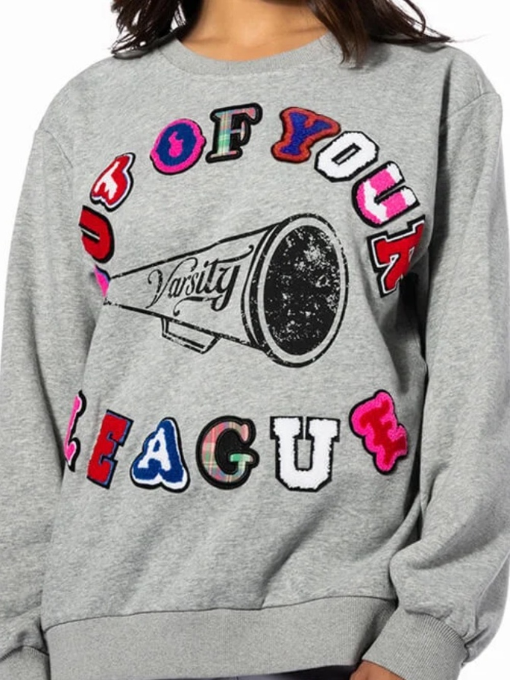 AKIRA Grey Varsity Graphic Out of Your League 2002 Sweatshirt letterman M